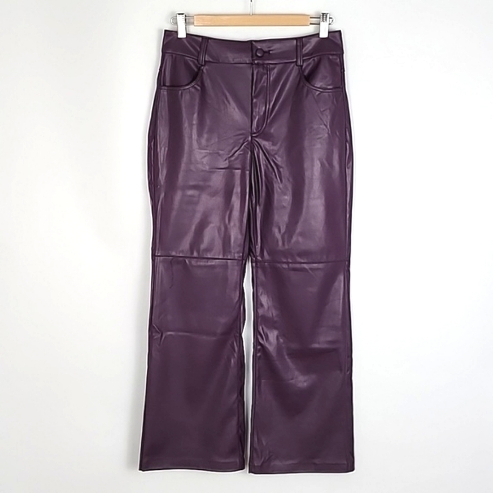 NWT Badgley Mischka Womens Stretch Vegan Leather Aubergine Purple Straight Leg S